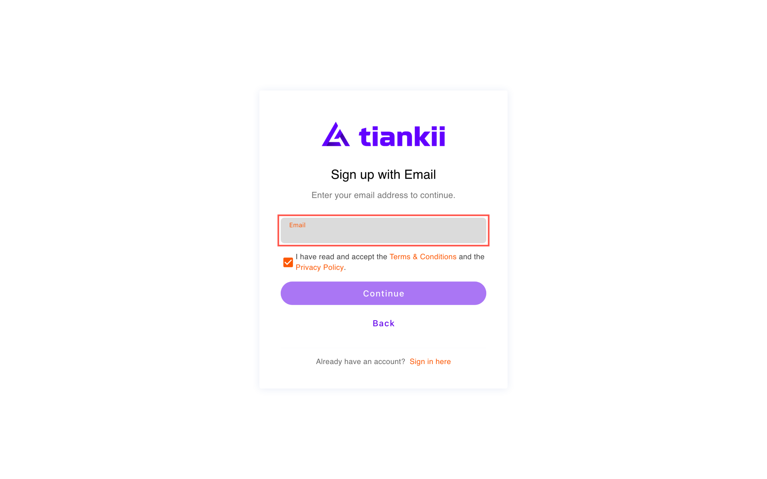 Sign up with Email and an empty Email field