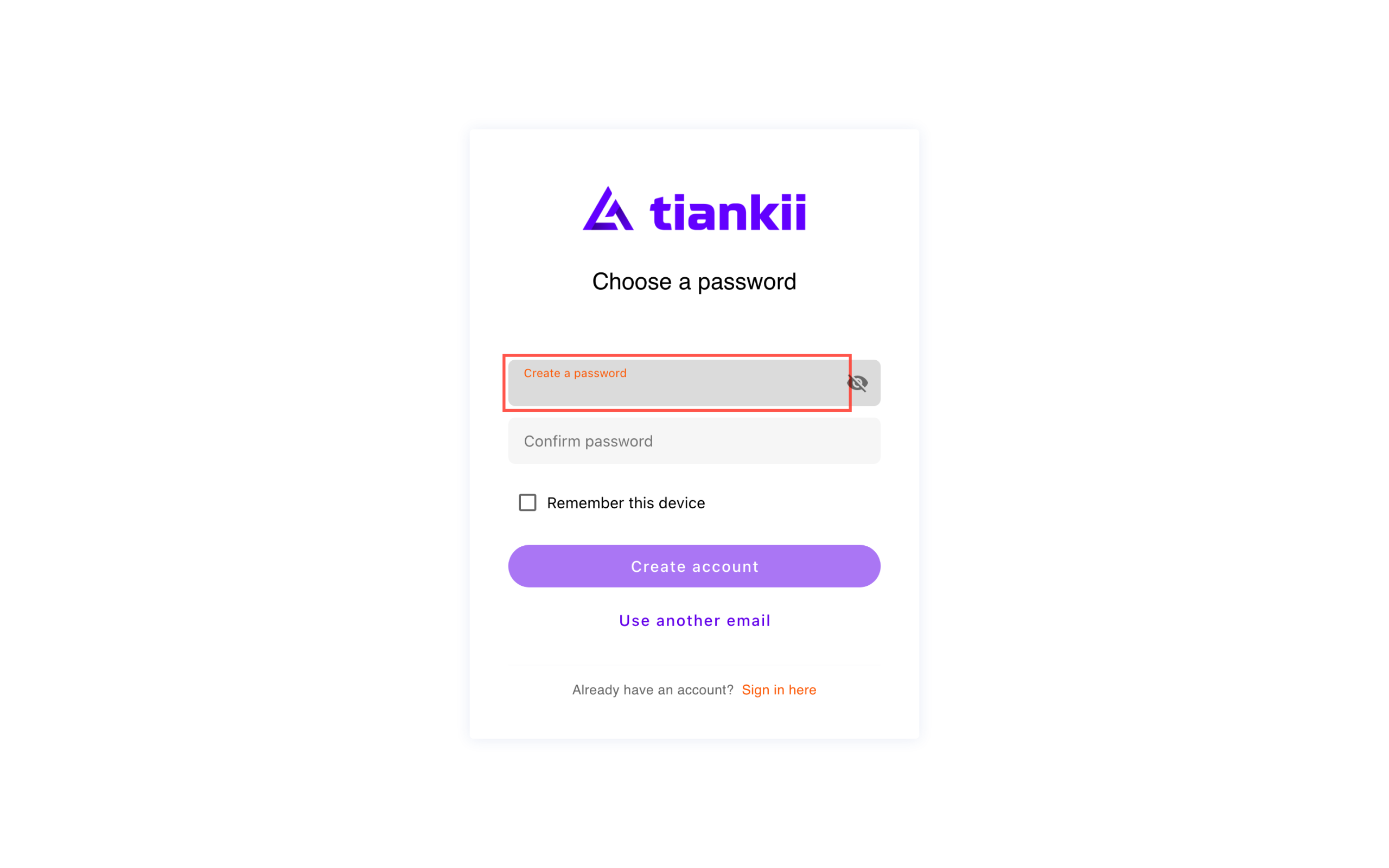 Choose a password with the password fields empty