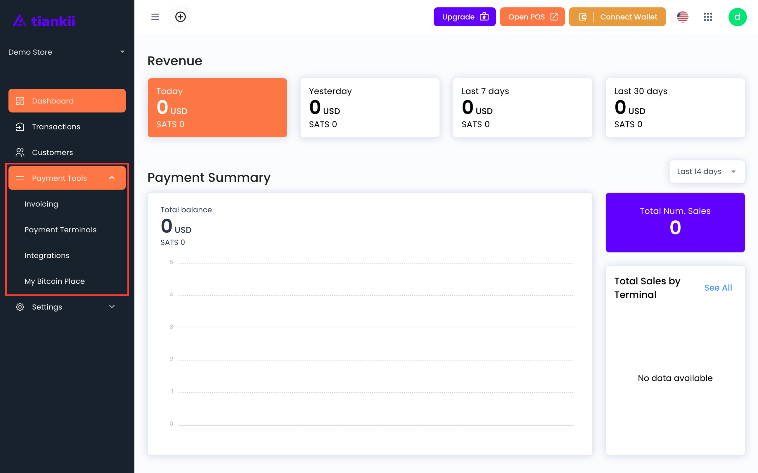 Payment Tools open in the side menu