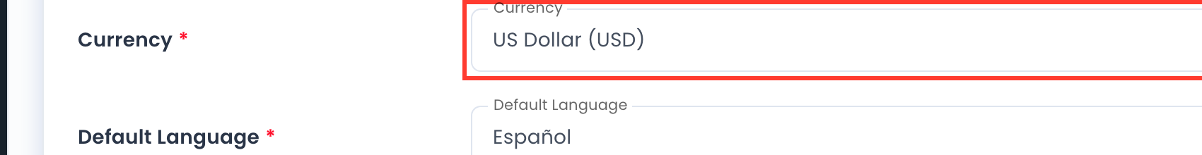 Currency and Default Language on the merchant profile