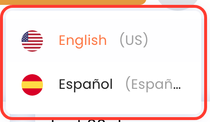 Header language menu with English US and Espanol