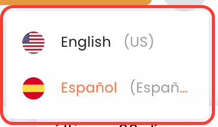Menu de idioma del encabezado con English US y Espanol