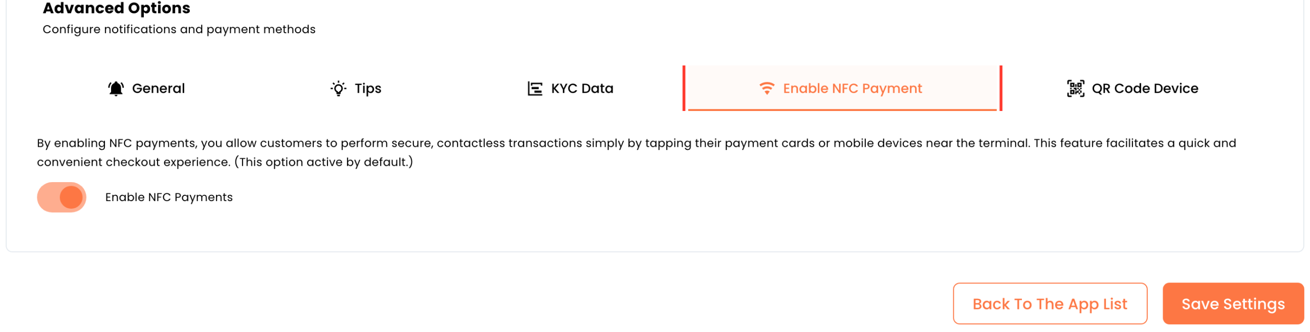 Enable NFC Payment tab