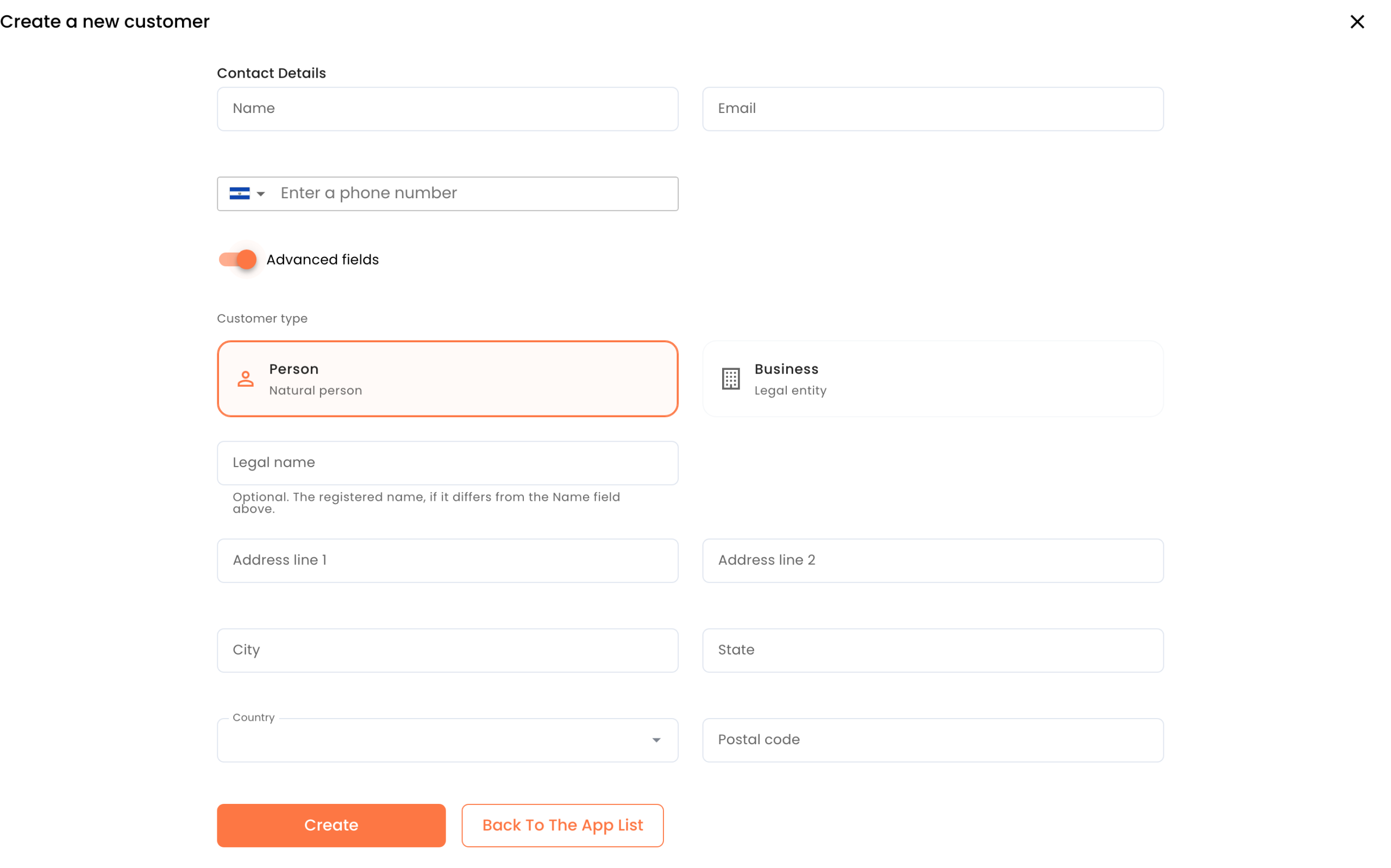 Advanced fields for customer type and address