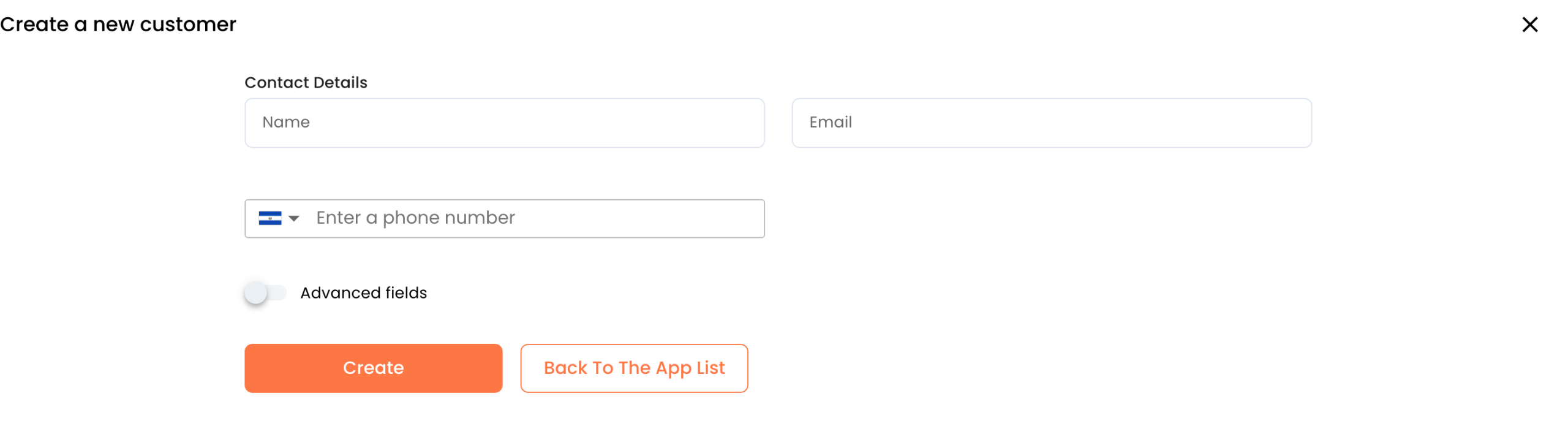 Empty Create a new customer form
