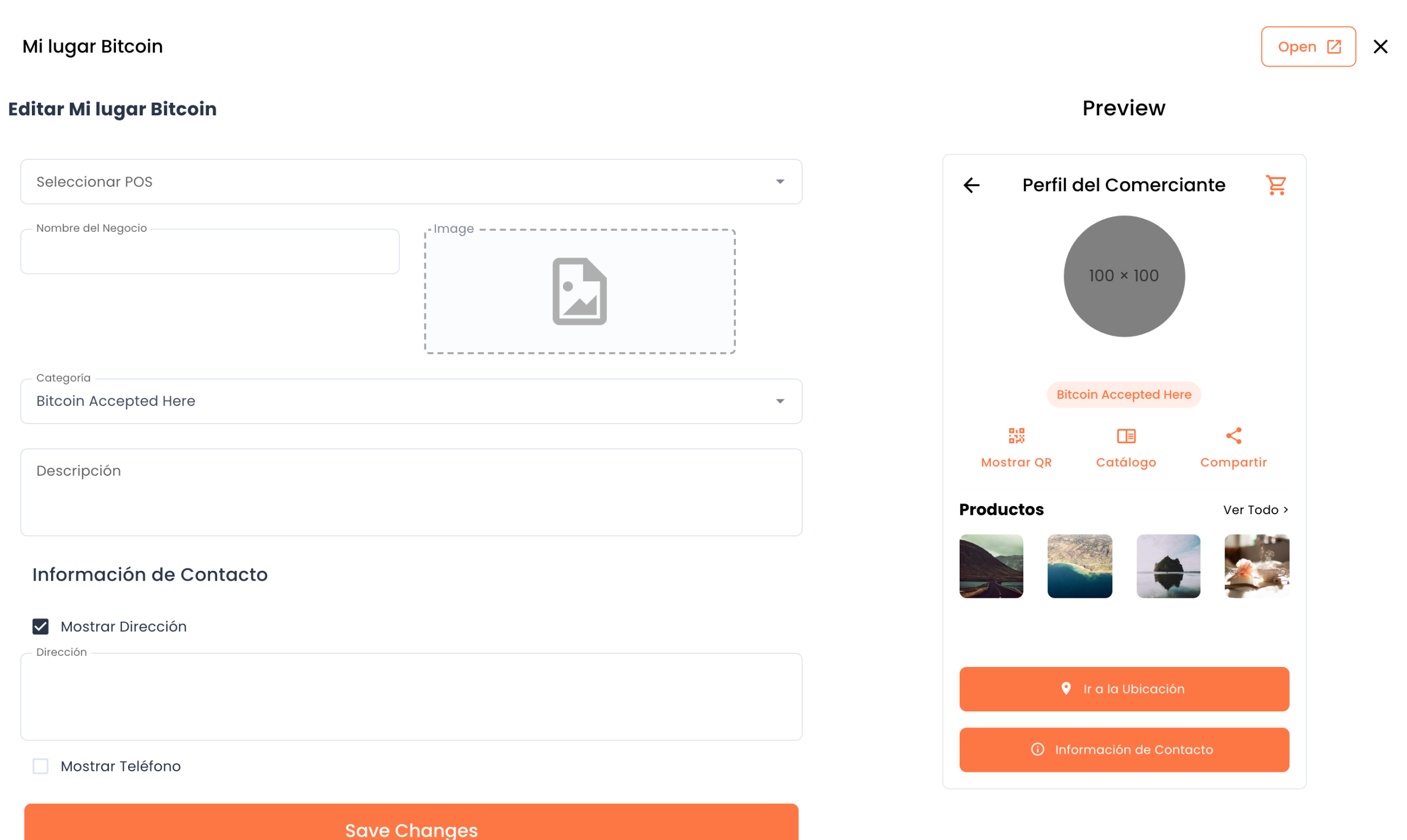 Editar Mi lugar Bitcoin con la vista previa al lado