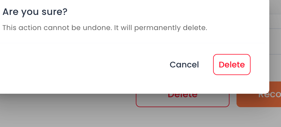 Are you sure, with Cancel and Delete