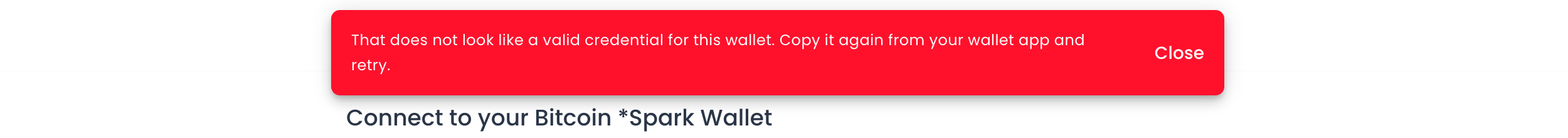 Red bar, that does not look like a valid credential for this wallet