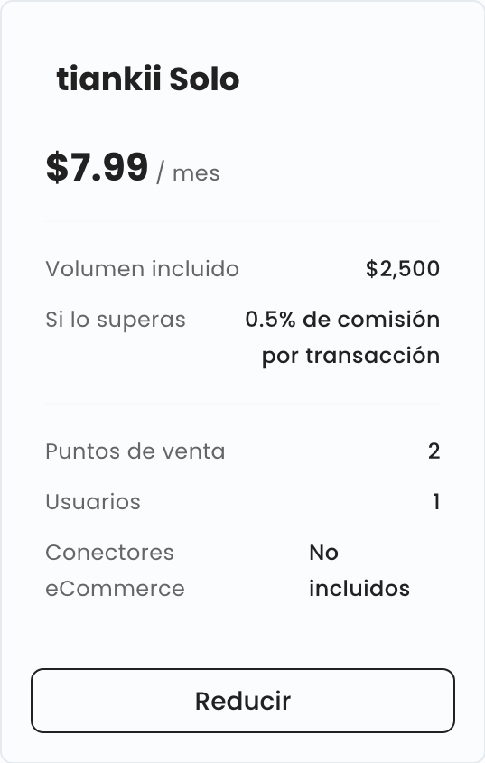 Tarjeta tiankii Solo con el botón Reducir