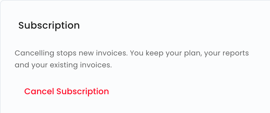 Subscription card with the Cancel Subscription button