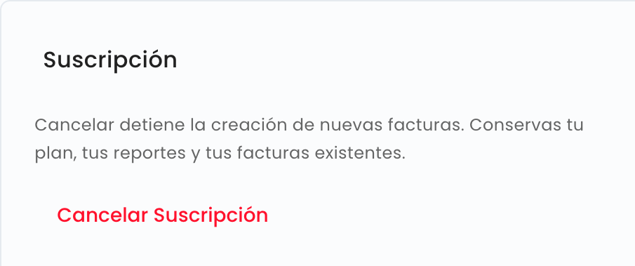 Tarjeta Suscripción con el botón Cancelar Suscripción
