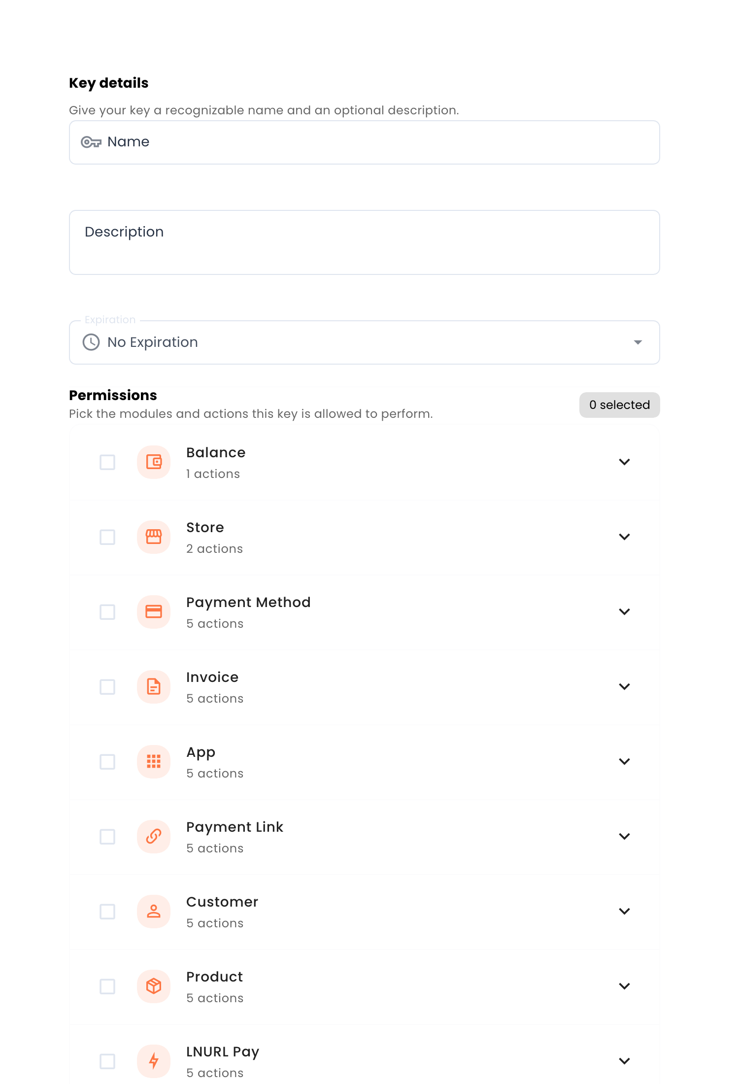 Empty Create API Key form