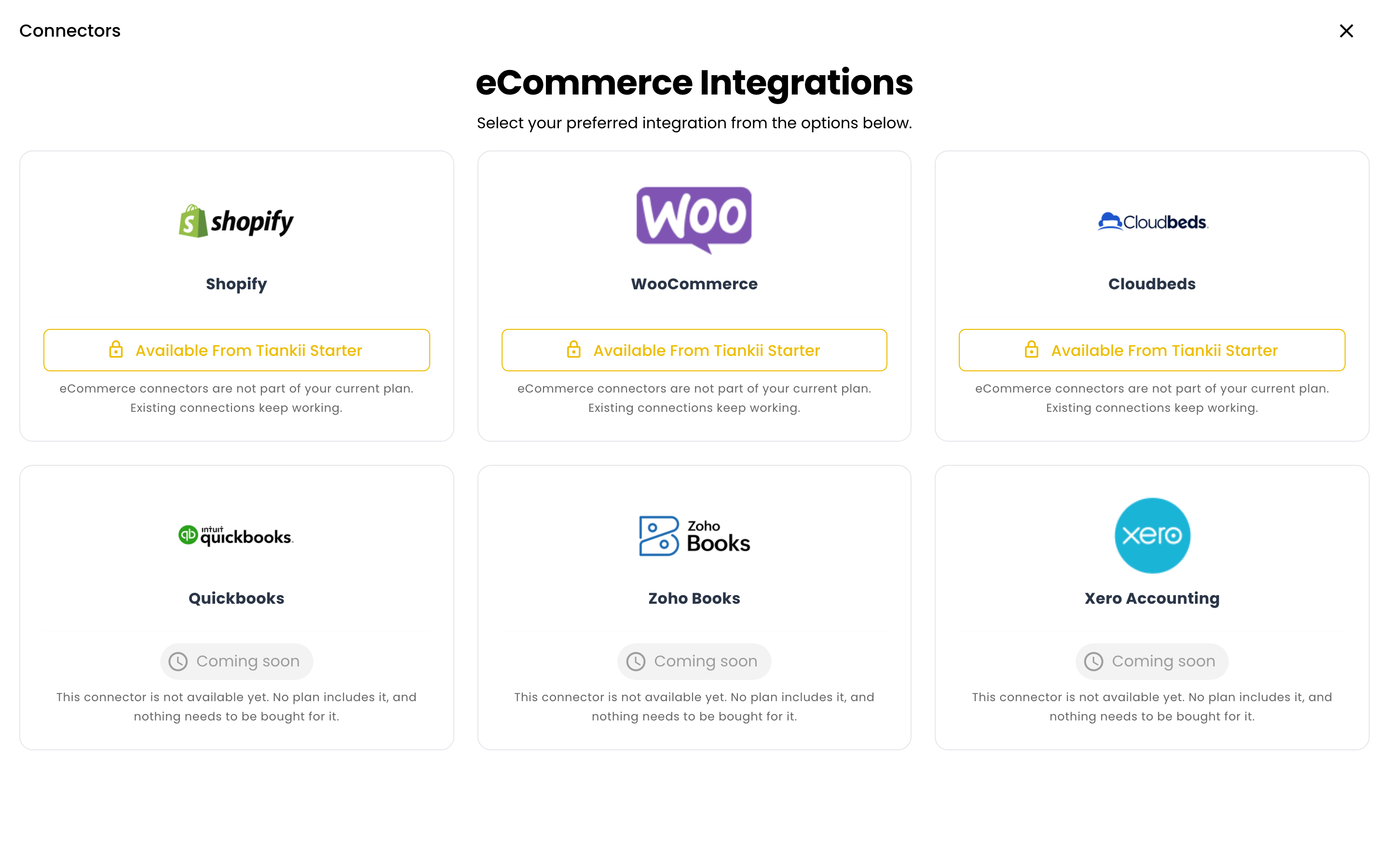 Connector list on a Freemium store