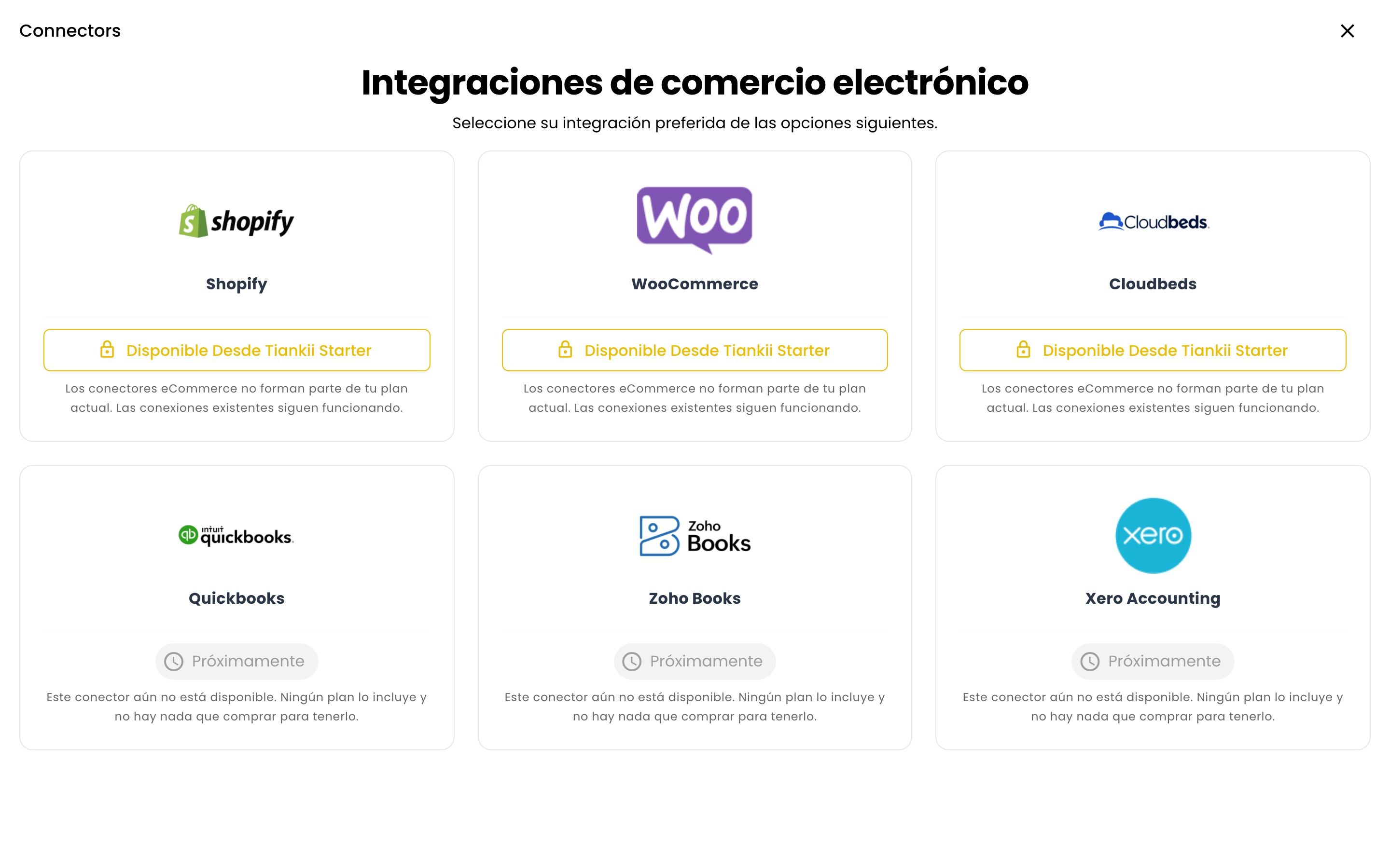 Lista de conectores en una tienda Freemium