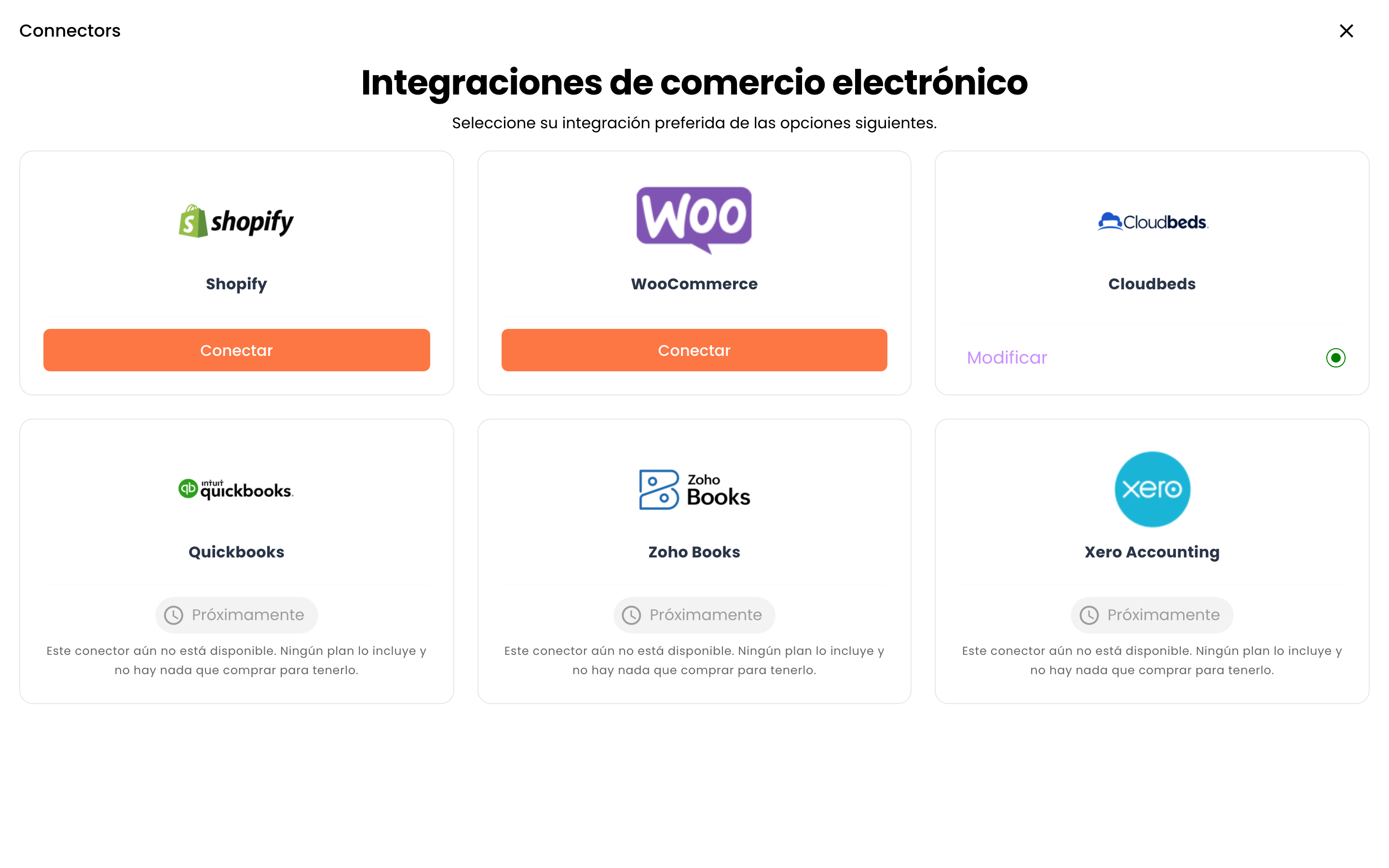 Lista de conectores en Starter, con Conectar