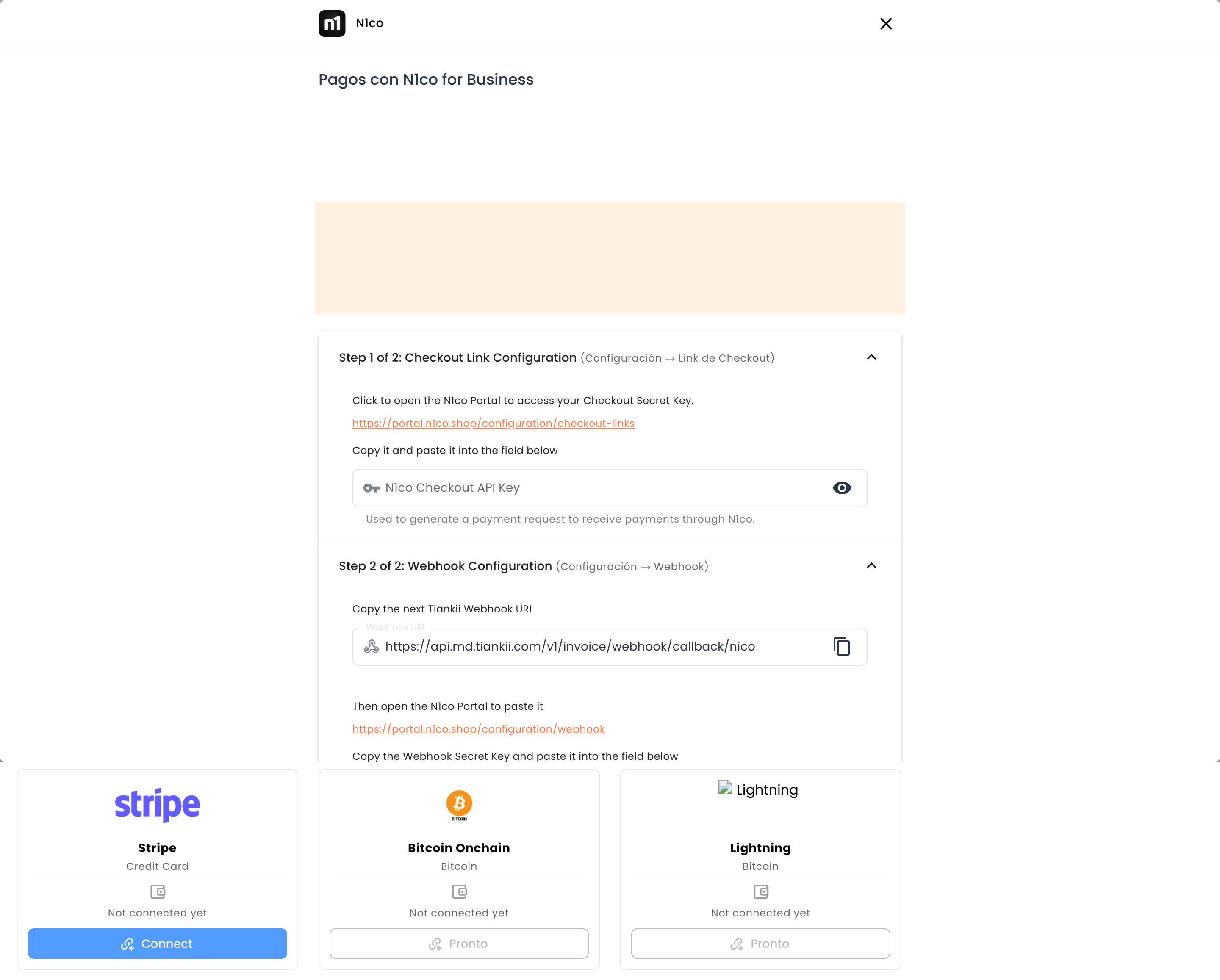 Formulario vacío de N1co, con la Webhook URL de solo lectura