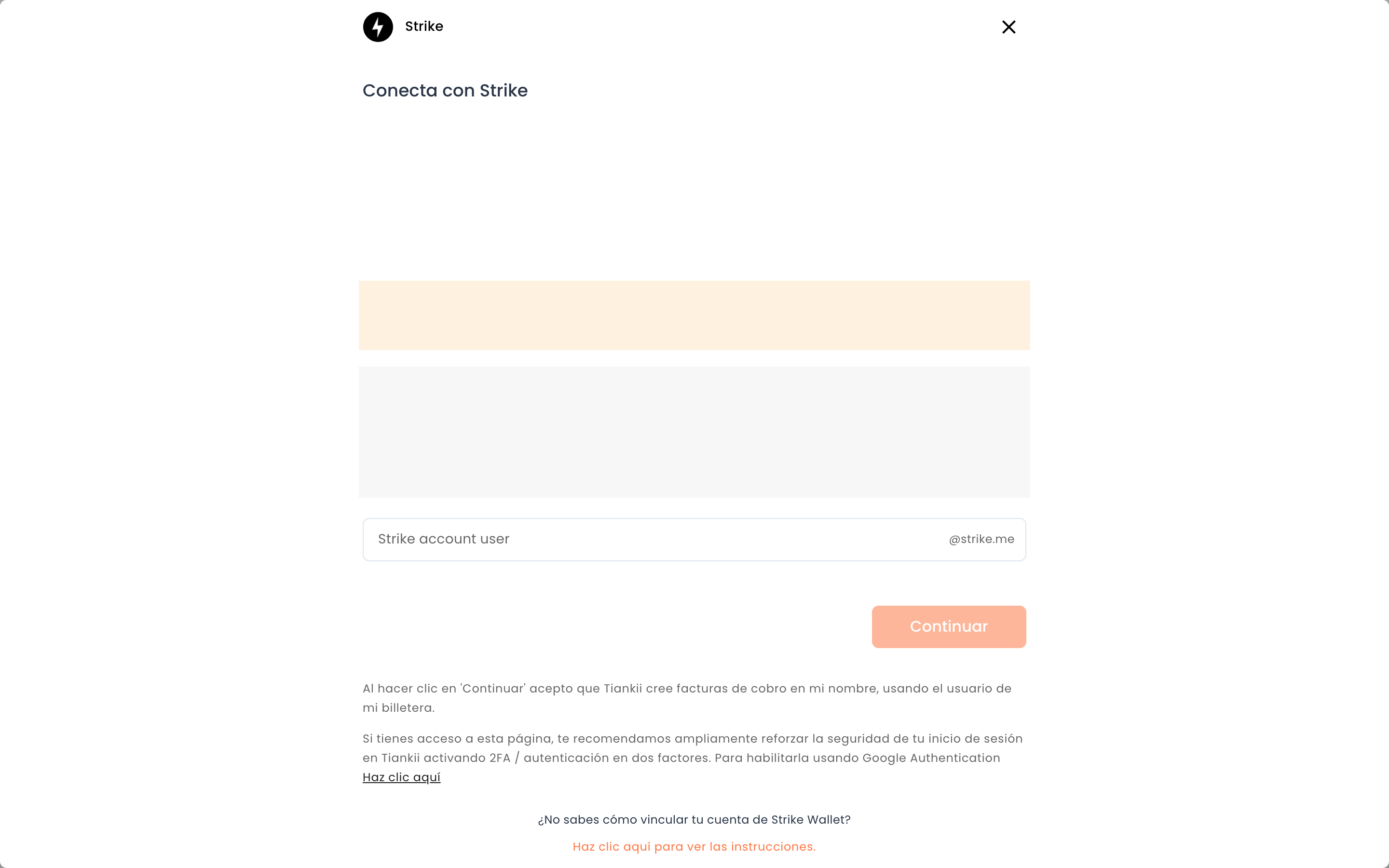 Formulario vacío de Strike, campo Strike account